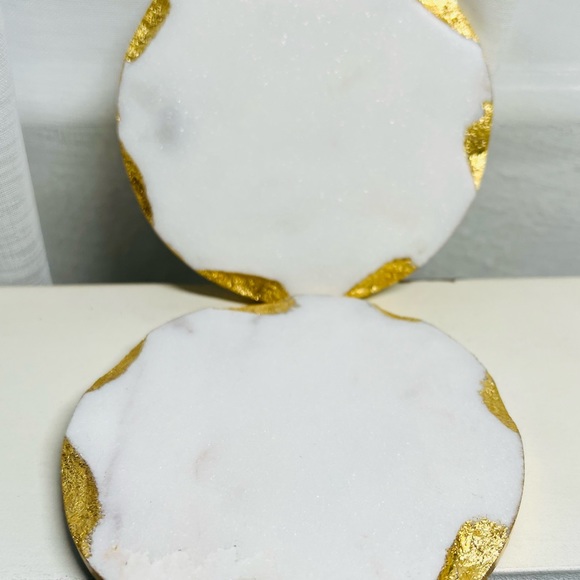 Goldinger Round Gold Edge Marble Coasters - Picture 2 of 4